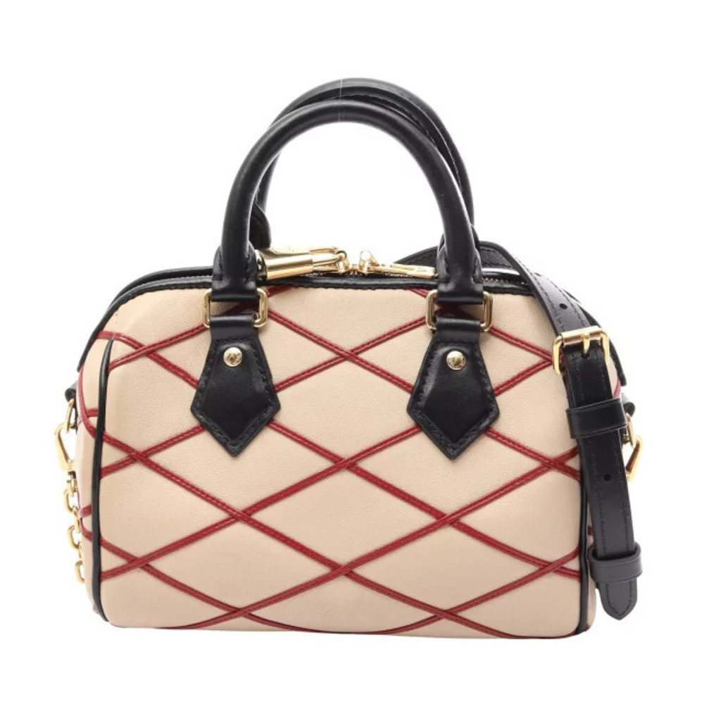 Louis Vuitton Speedy Bandouliere Handbag Leather Maltage Beige Cream Red Black
